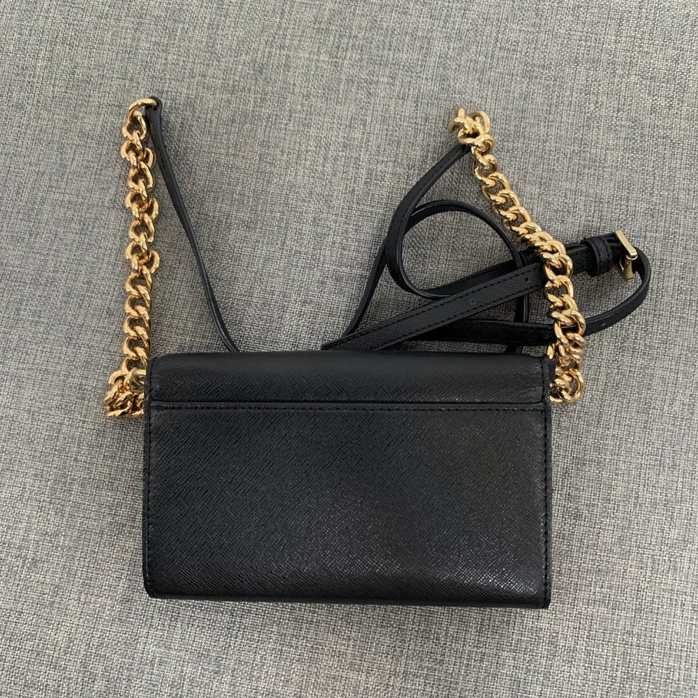 New Michael Michael Kors Black Saffiano Cross bag Pockets Gold Shoulder Strap - Picture 9 of 11
